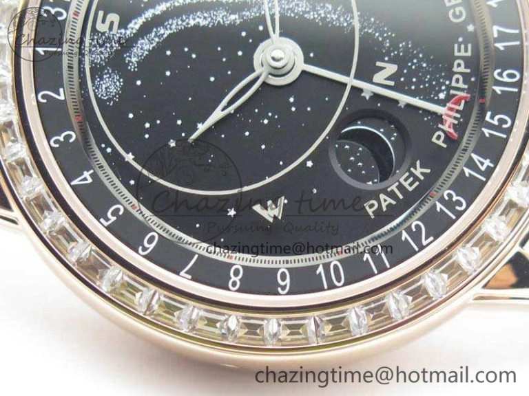 6102P Moon RG Black Dial Diamond Bezel On Leather Strap A Practical 9009