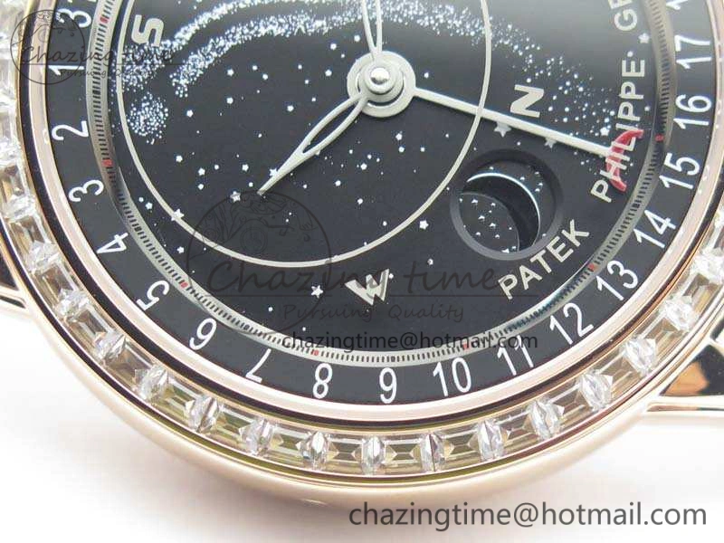 6102P Moon RG Black Dial Diamond Bezel On Leather Strap A Practical 9009