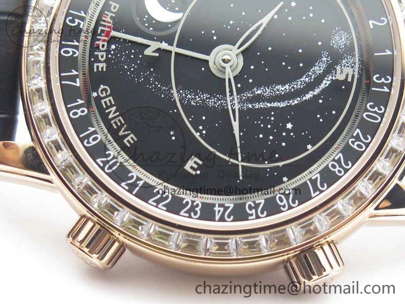 6102P Moon RG Black Dial Diamond Bezel On Leather Strap A Practical 9009