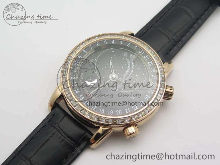 6102P Moon RG Black Dial Diamond Bezel On Leather Strap A Practical 9009