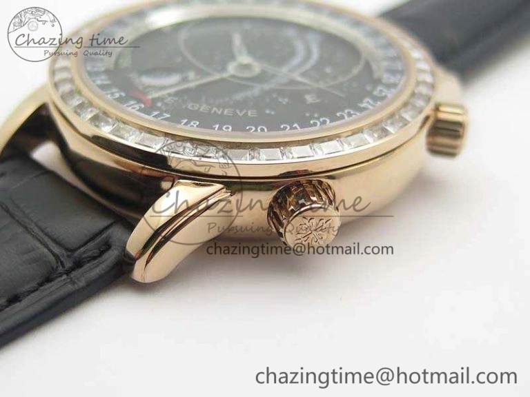 6102P Moon RG Black Dial Diamond Bezel On Leather Strap A Practical 9009