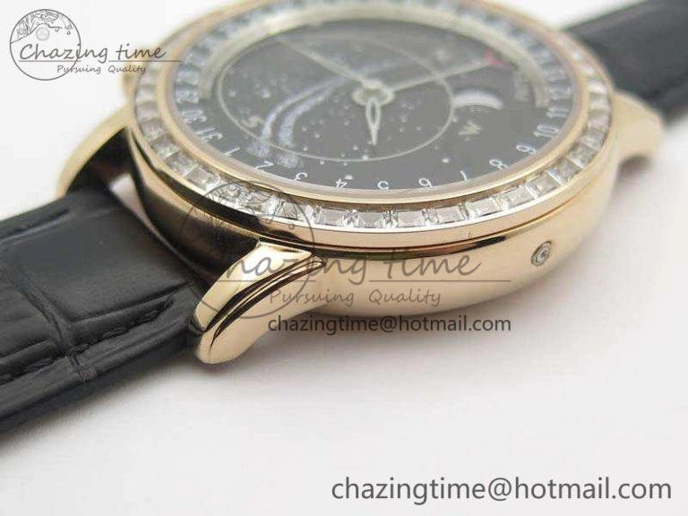 6102P Moon RG Black Dial Diamond Bezel On Leather Strap A Practical 9009