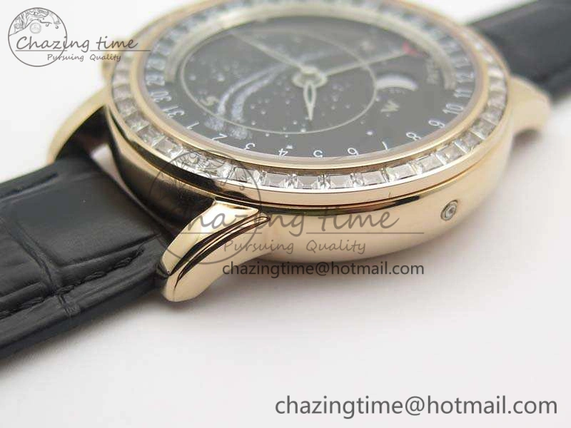 6102P Moon RG Black Dial Diamond Bezel On Leather Strap A Practical 9009