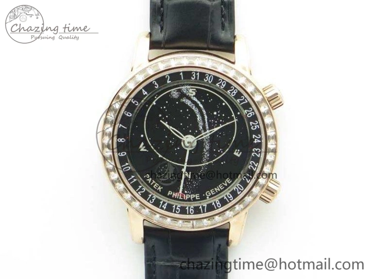 6102P Moon RG Black Dial Diamond Bezel On Leather Strap A Practical 9009