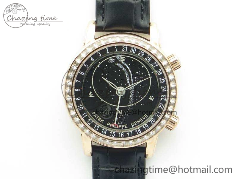 6102P Moon RG Black Dial Diamond Bezel On Leather Strap A Practical 9009