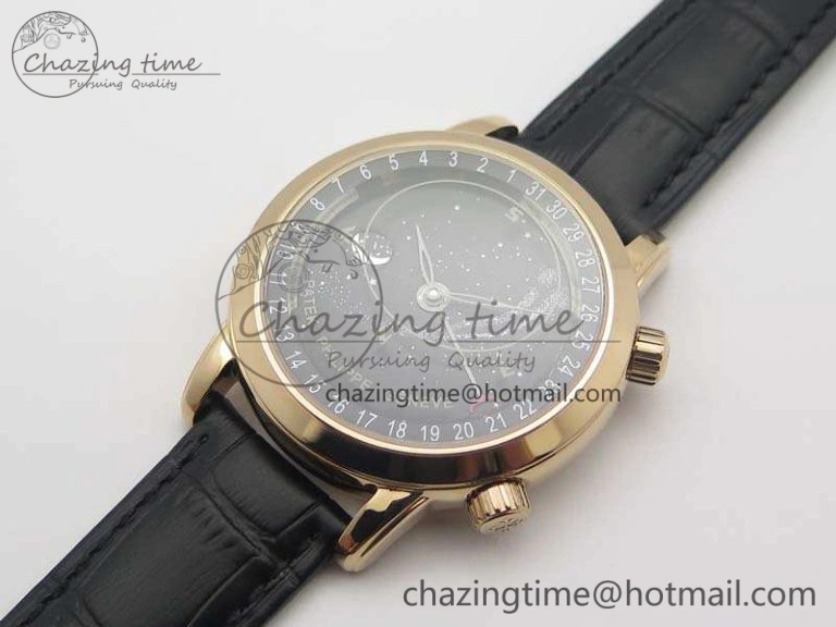 6102P Moon RG Black Dial On Leather Strap A GoodFit 9010