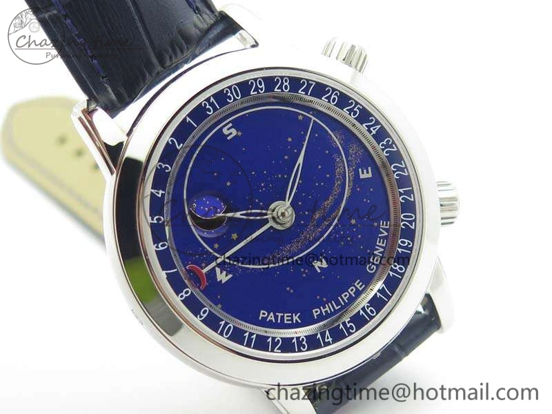 OdorResistant 6102P Moon SS Blue Dial On Leather Strap A 9011
