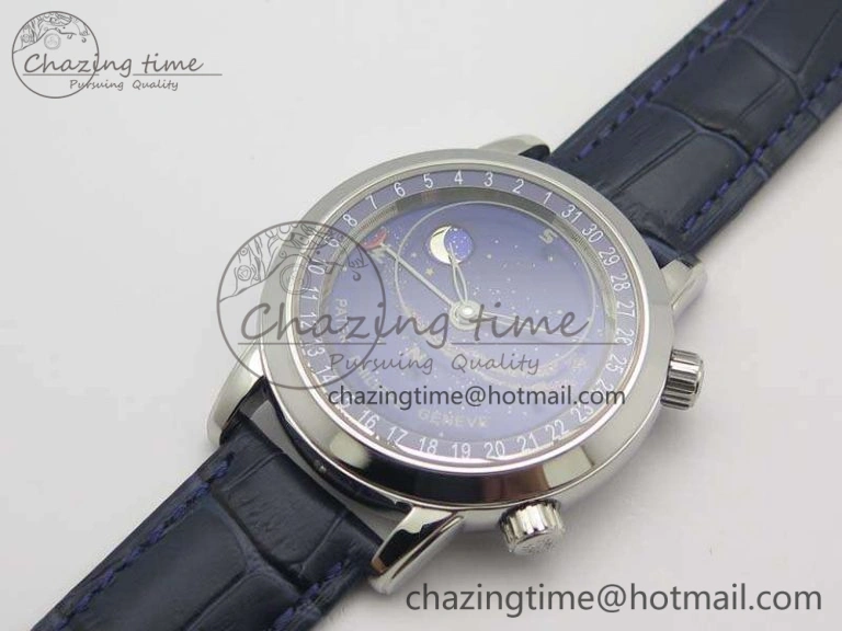 OdorResistant 6102P Moon SS Blue Dial On Leather Strap A 9011