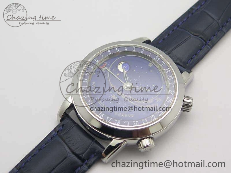 OdorResistant 6102P Moon SS Blue Dial On Leather Strap A 9011