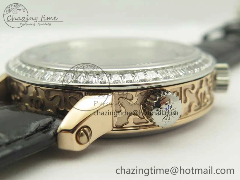 6104P Moon RG Diamond Bezel Black Dial on Black Leather Strap A240 V Tailored 8985