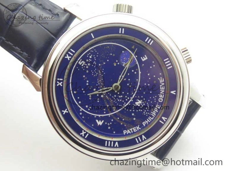 Comfortable 6104P Moon SS Blue Dial on Blue Leather Strap A240 V 8983