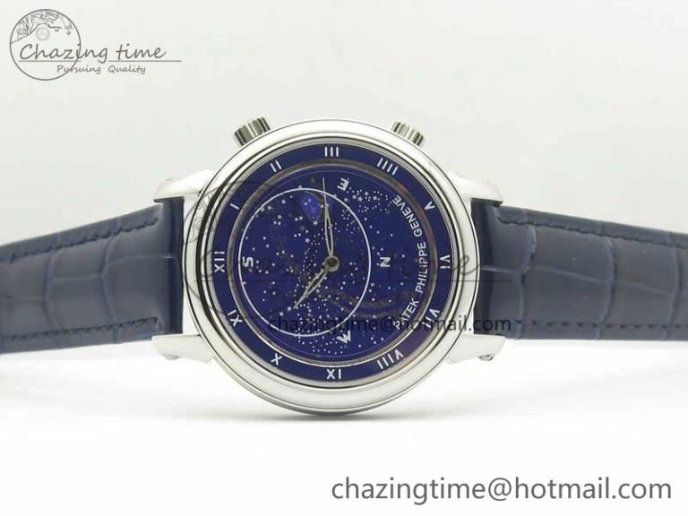 Comfortable 6104P Moon SS Blue Dial on Blue Leather Strap A240 V 8983