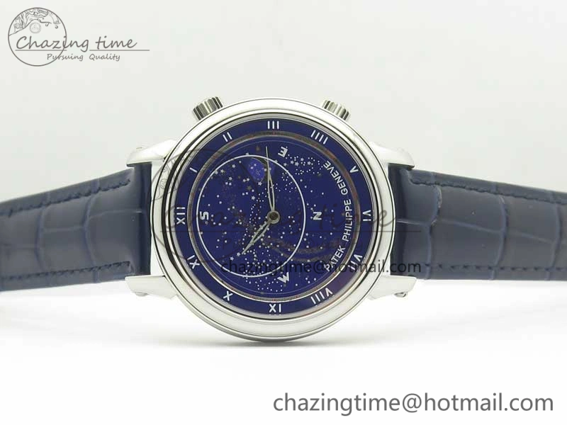 Comfortable 6104P Moon SS Blue Dial on Blue Leather Strap A240 V 8983
