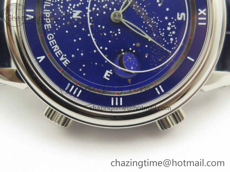 Comfortable 6104P Moon SS Blue Dial on Blue Leather Strap A240 V 8983