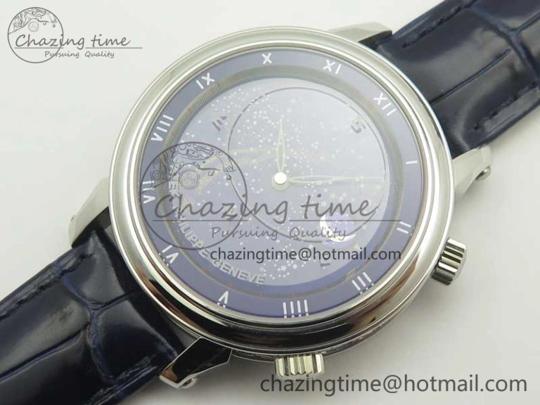 Comfortable 6104P Moon SS Blue Dial on Blue Leather Strap A240 V 8983