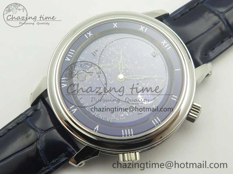 Comfortable 6104P Moon SS Blue Dial on Blue Leather Strap A240 V 8983
