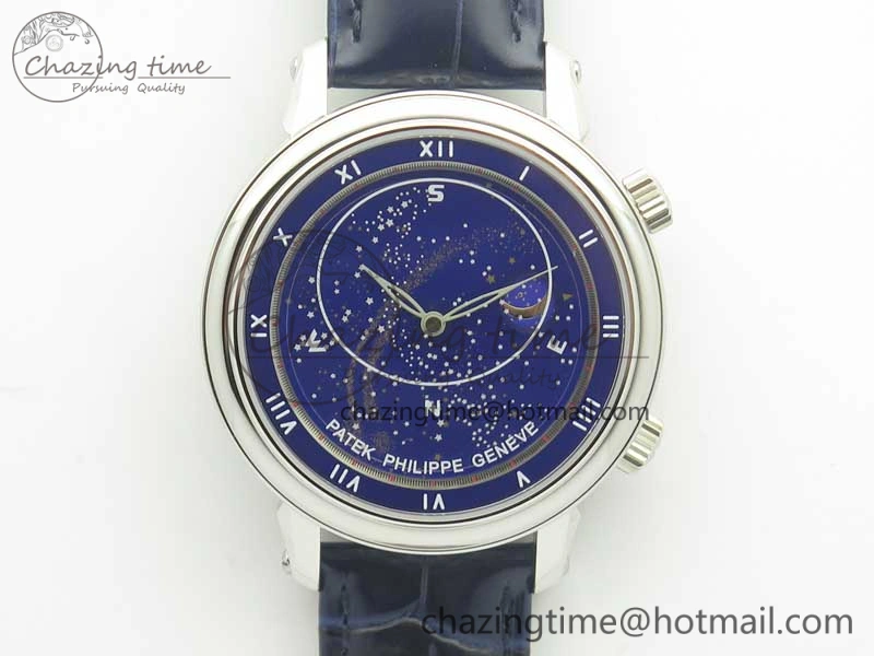 Comfortable 6104P Moon SS Blue Dial on Blue Leather Strap A240 V 8983