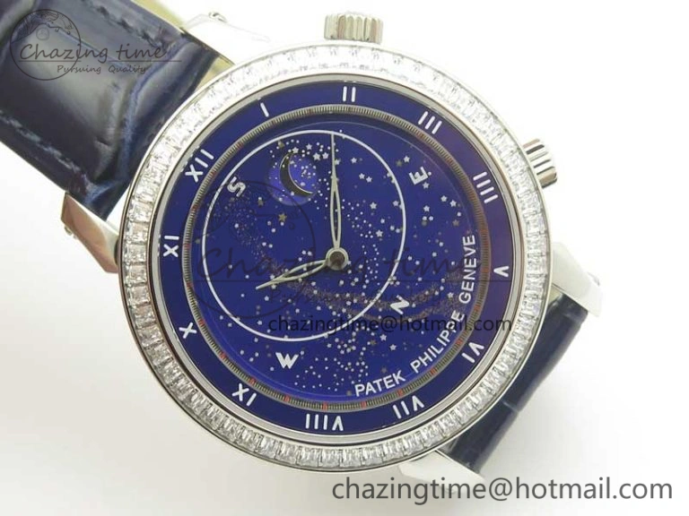 SoftTouch 6104P Moon SS Diamond Bezel Blue Dial on Blue Leather Strap A240 V 8979