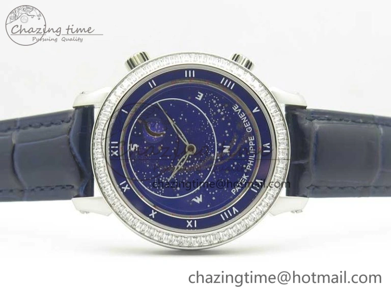 SoftTouch 6104P Moon SS Diamond Bezel Blue Dial on Blue Leather Strap A240 V 8979