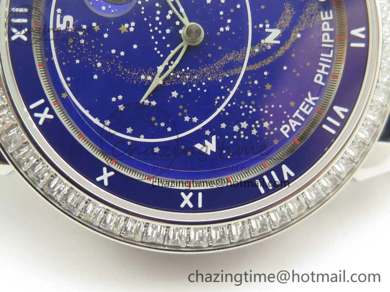 SoftTouch 6104P Moon SS Diamond Bezel Blue Dial on Blue Leather Strap A240 V 8979