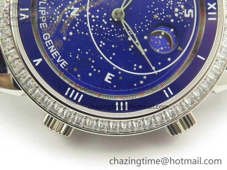 SoftTouch 6104P Moon SS Diamond Bezel Blue Dial on Blue Leather Strap A240 V 8979