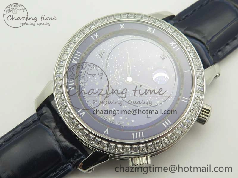SoftTouch 6104P Moon SS Diamond Bezel Blue Dial on Blue Leather Strap A240 V 8979