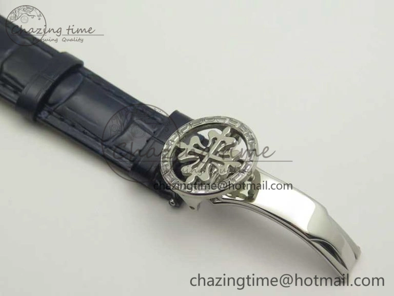 SoftTouch 6104P Moon SS Diamond Bezel Blue Dial on Blue Leather Strap A240 V 8979