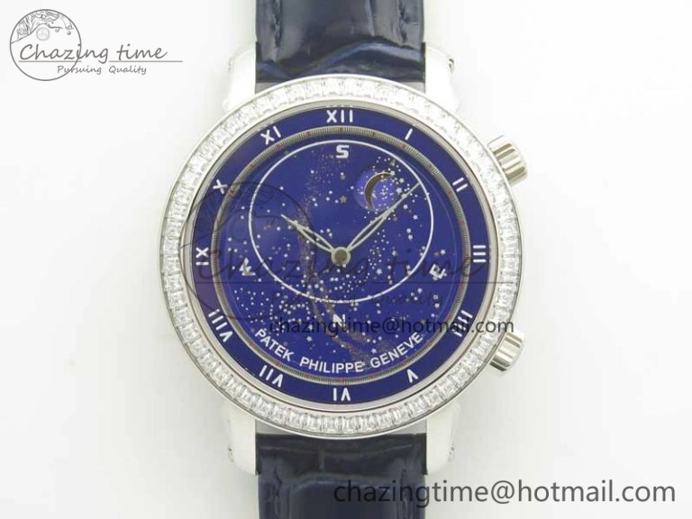 SoftTouch 6104P Moon SS Diamond Bezel Blue Dial on Blue Leather Strap A240 V 8979