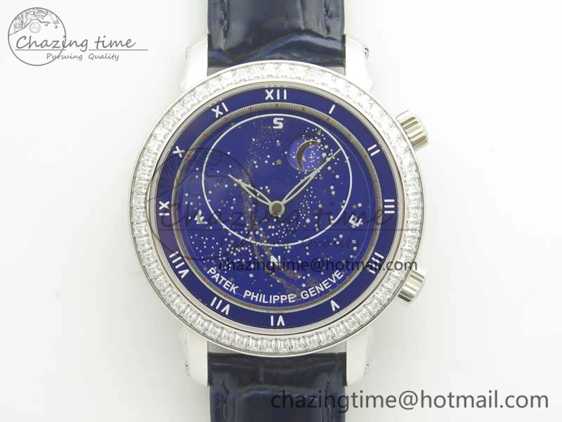 SoftTouch 6104P Moon SS Diamond Bezel Blue Dial on Blue Leather Strap A240 V 8979