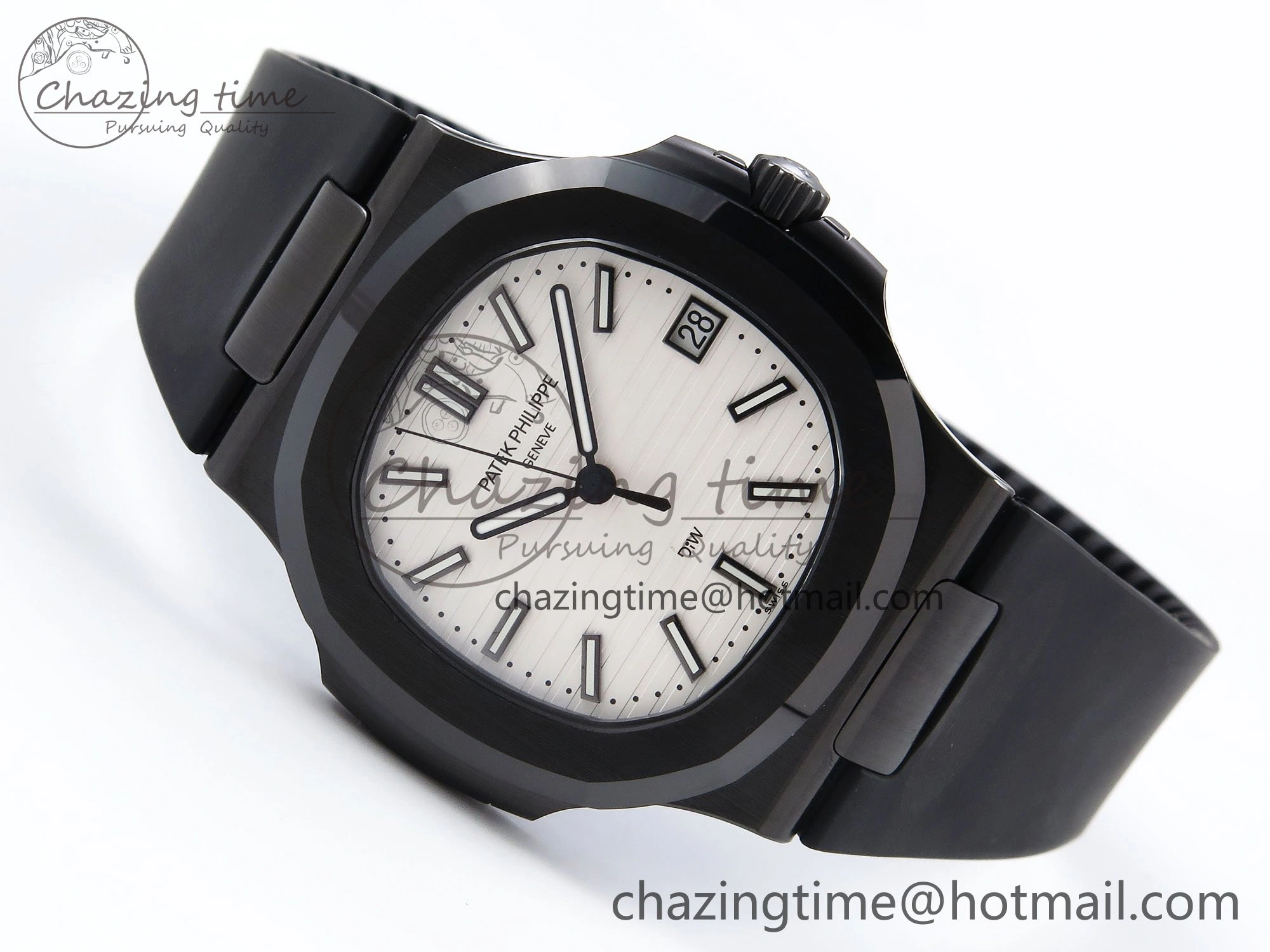 AET Nautilus 5711 Black Ceramic AMGF Best Edition White Dial on Black Rubber Strap MIYOTA Bright 8753