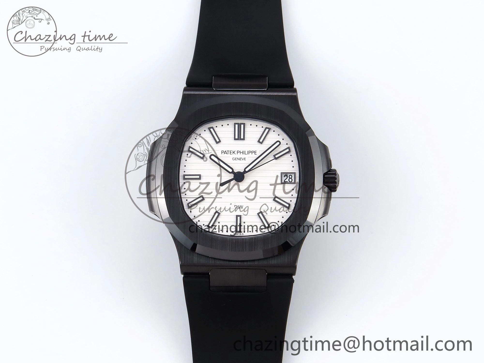 AET Nautilus 5711 Black Ceramic AMGF Best Edition White Dial on Black Rubber Strap MIYOTA Bright 8753