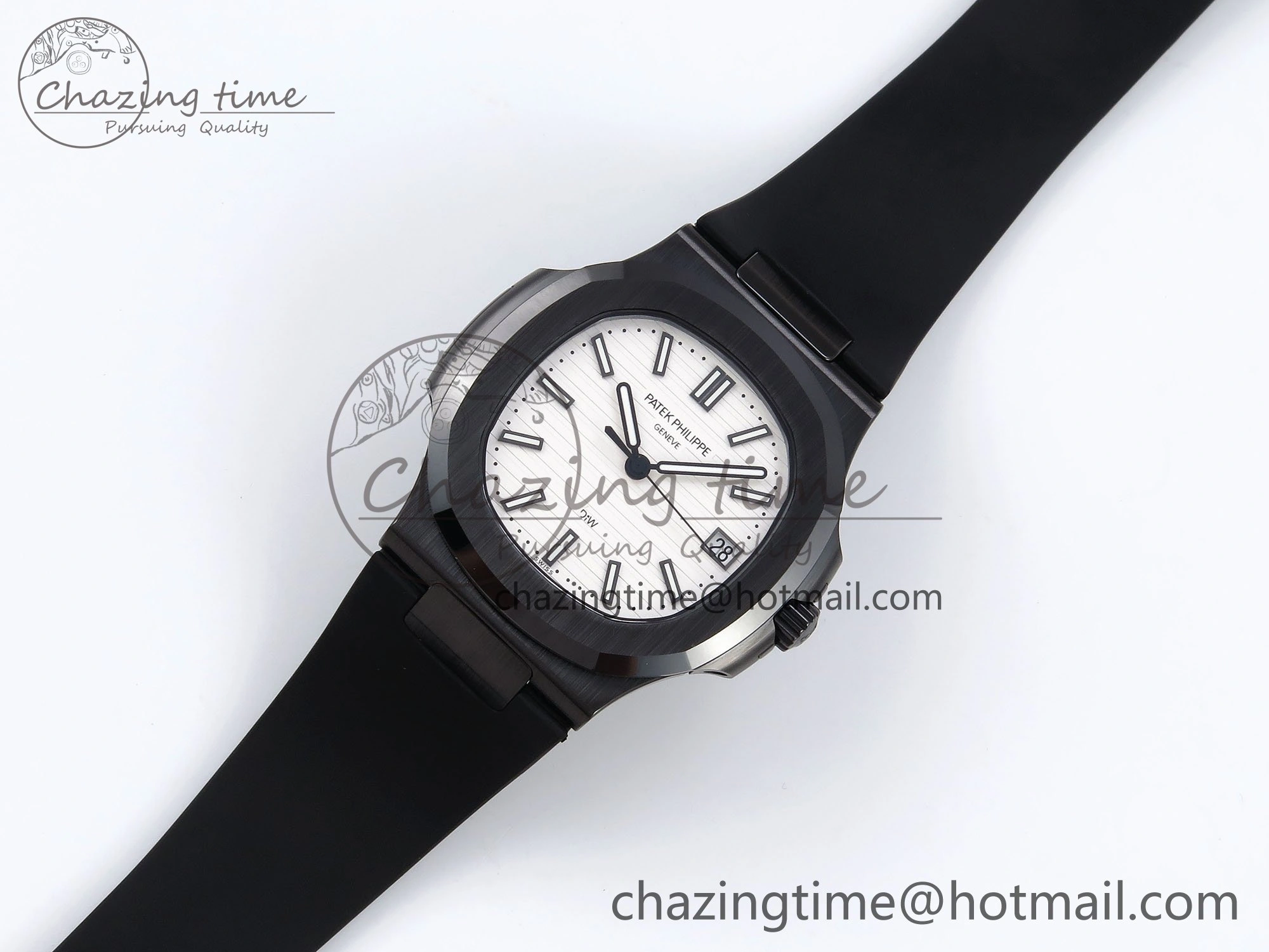AET Nautilus 5711 Black Ceramic AMGF Best Edition White Dial on Black Rubber Strap MIYOTA Bright 8753