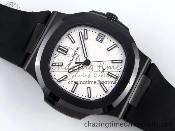 AET Nautilus 5711 Black Ceramic AMGF Best Edition White Dial on Black Rubber Strap MIYOTA Bright 8753