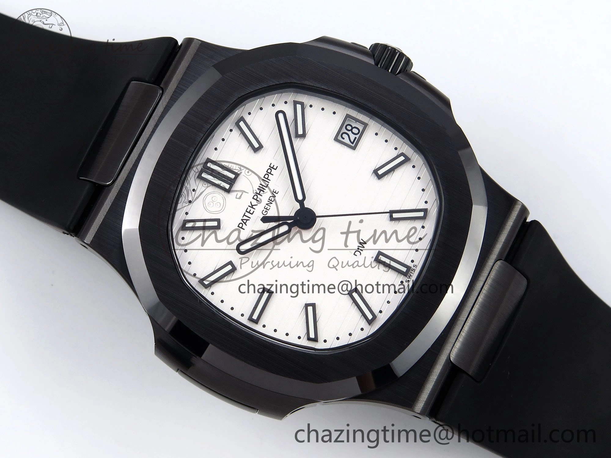 AET Nautilus 5711 Black Ceramic AMGF Best Edition White Dial on Black Rubber Strap MIYOTA Bright 8753