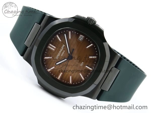 TechFriendly AET Nautilus 5711 Green Ceramic AMGF Best Edition Brown Dial on Green Rubber Strap MIYOTA 8755