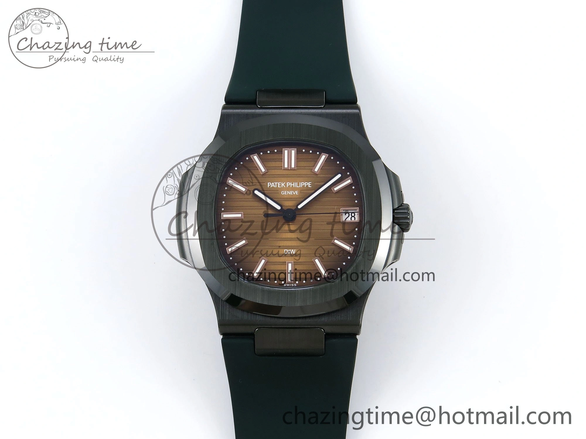 TechFriendly AET Nautilus 5711 Green Ceramic AMGF Best Edition Brown Dial on Green Rubber Strap MIYOTA 8755