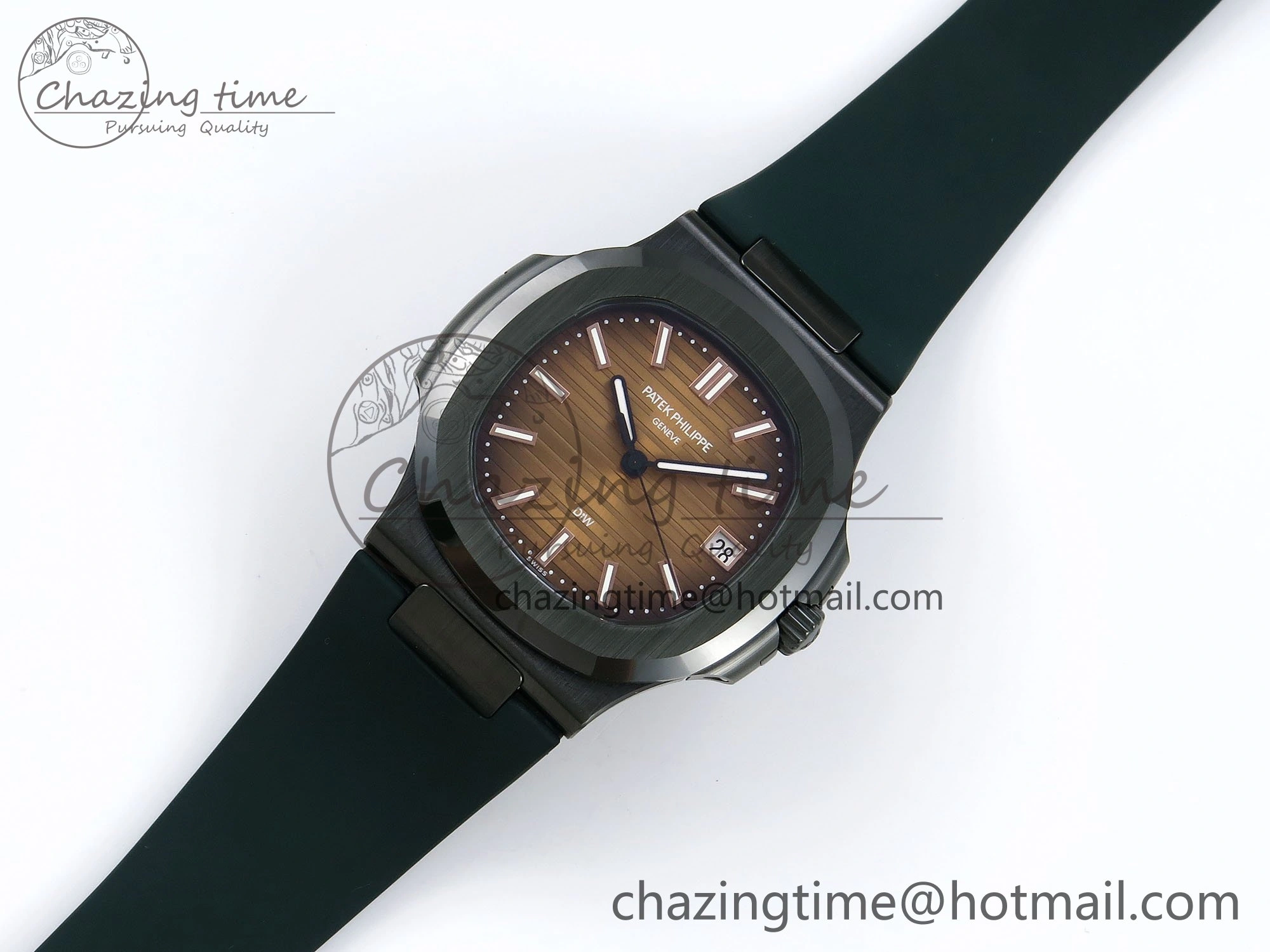 TechFriendly AET Nautilus 5711 Green Ceramic AMGF Best Edition Brown Dial on Green Rubber Strap MIYOTA 8755
