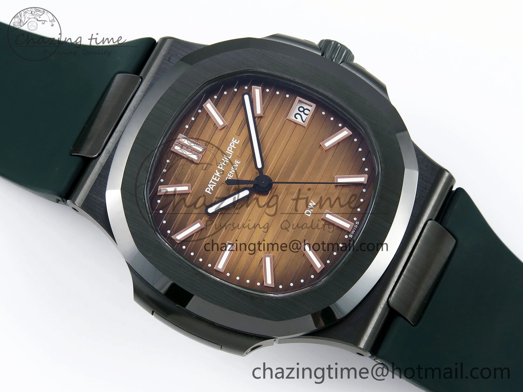 TechFriendly AET Nautilus 5711 Green Ceramic AMGF Best Edition Brown Dial on Green Rubber Strap MIYOTA 8755