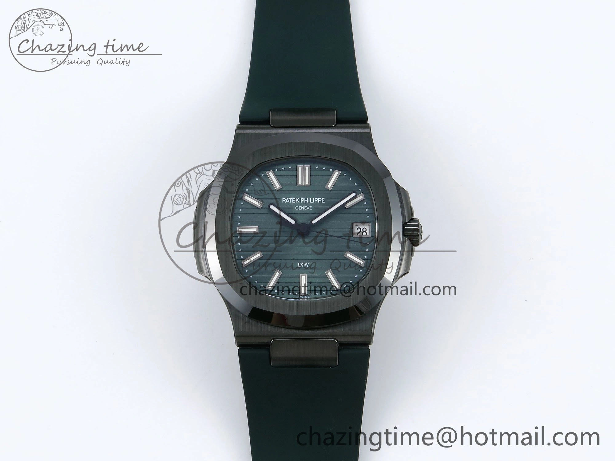 BestValue AET Nautilus 5711 Green Ceramic AMGF Best Edition Green Dial on Green Rubber Strap MIYOTA 8756