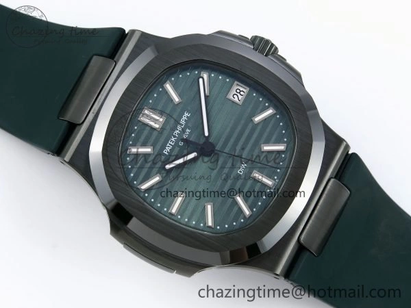 BestValue AET Nautilus 5711 Green Ceramic AMGF Best Edition Green Dial on Green Rubber Strap MIYOTA 8756