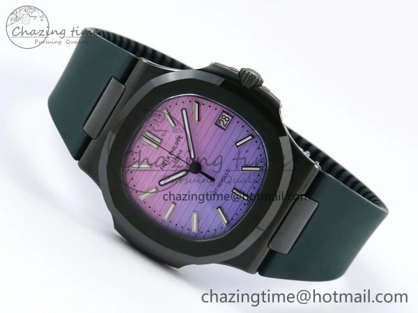 AET Nautilus 5711 Green Ceramic AMGF Best Edition Purple Pink Dial on Green Rubber Strap MIYOTA Neat 8758