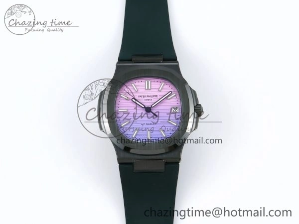 AET Nautilus 5711 Green Ceramic AMGF Best Edition Purple Pink Dial on Green Rubber Strap MIYOTA Neat 8758