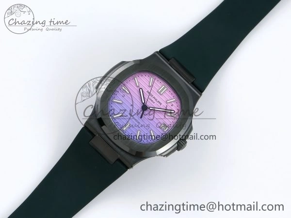 AET Nautilus 5711 Green Ceramic AMGF Best Edition Purple Pink Dial on Green Rubber Strap MIYOTA Neat 8758