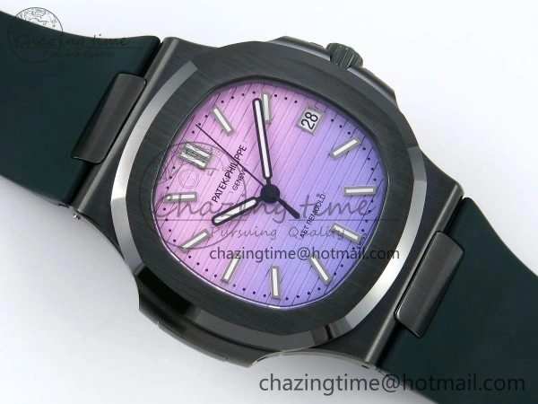 AET Nautilus 5711 Green Ceramic AMGF Best Edition Purple Pink Dial on Green Rubber Strap MIYOTA Neat 8758
