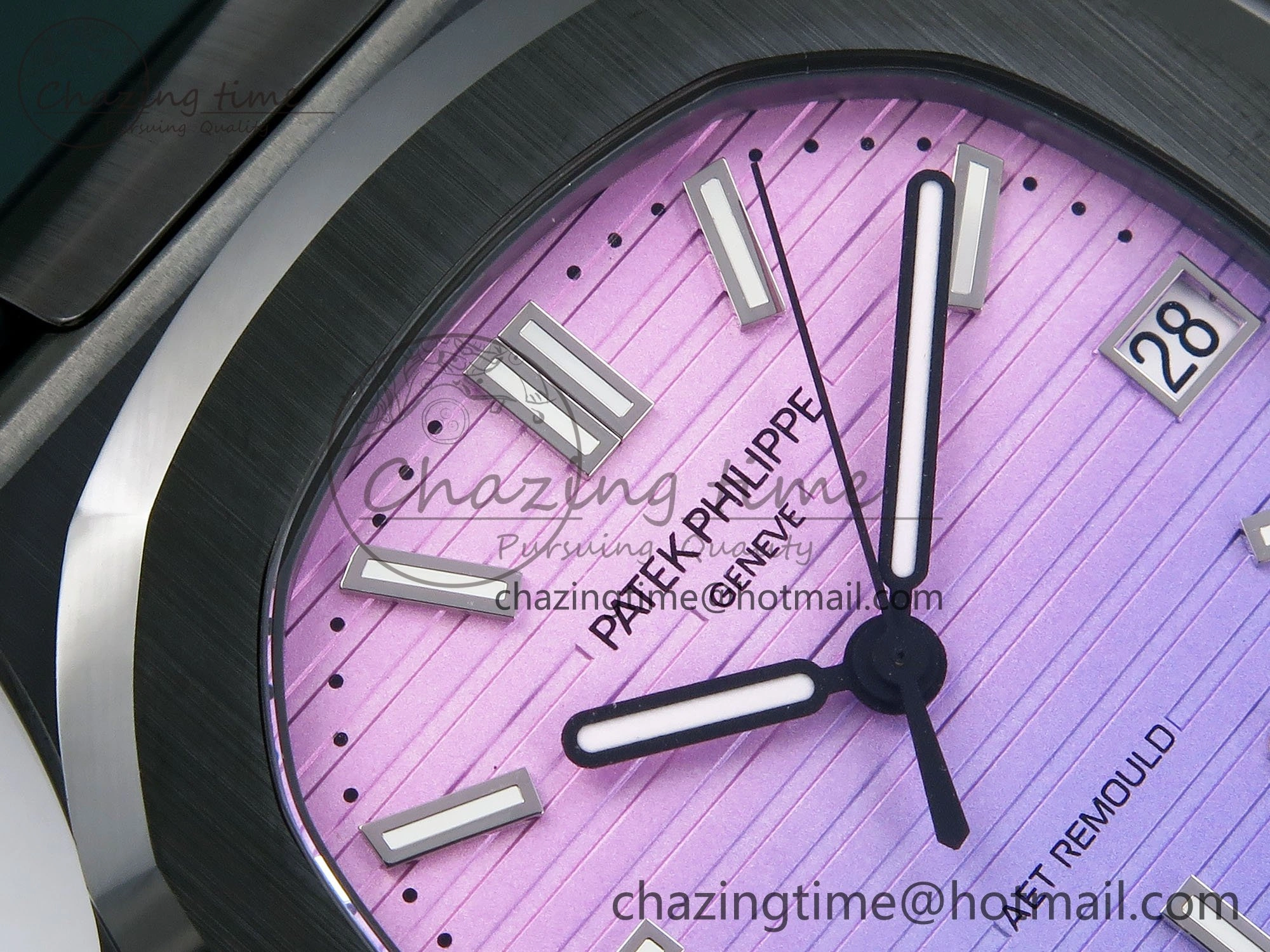 AET Nautilus 5711 Green Ceramic AMGF Best Edition Purple Pink Dial on Green Rubber Strap MIYOTA Neat 8758