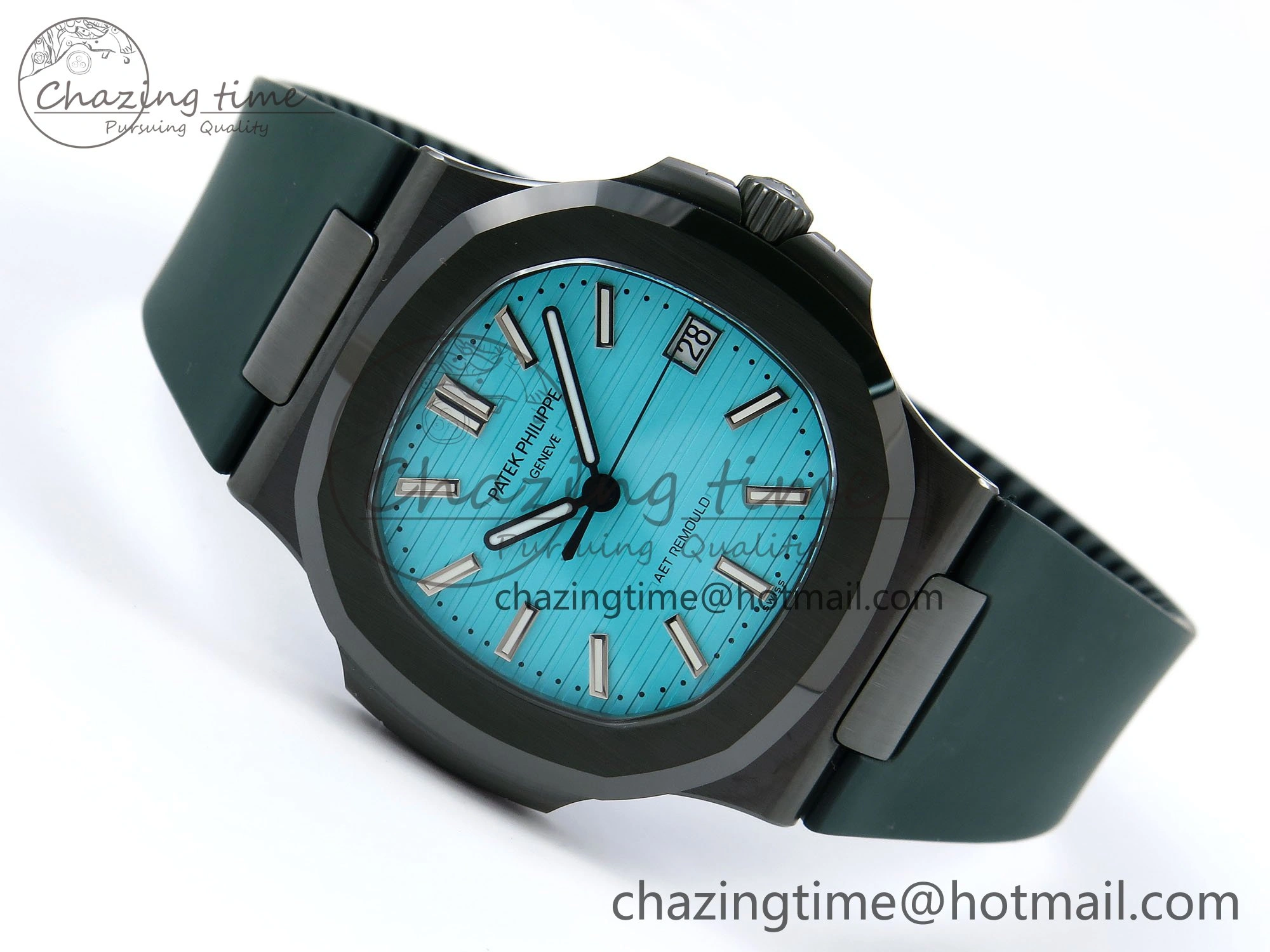 MoistureWicking AET Nautilus 5711 Green Ceramic AMGF Best Edition Tiffany Blue Dial on Green Rubber Strap MIYOTA 8759