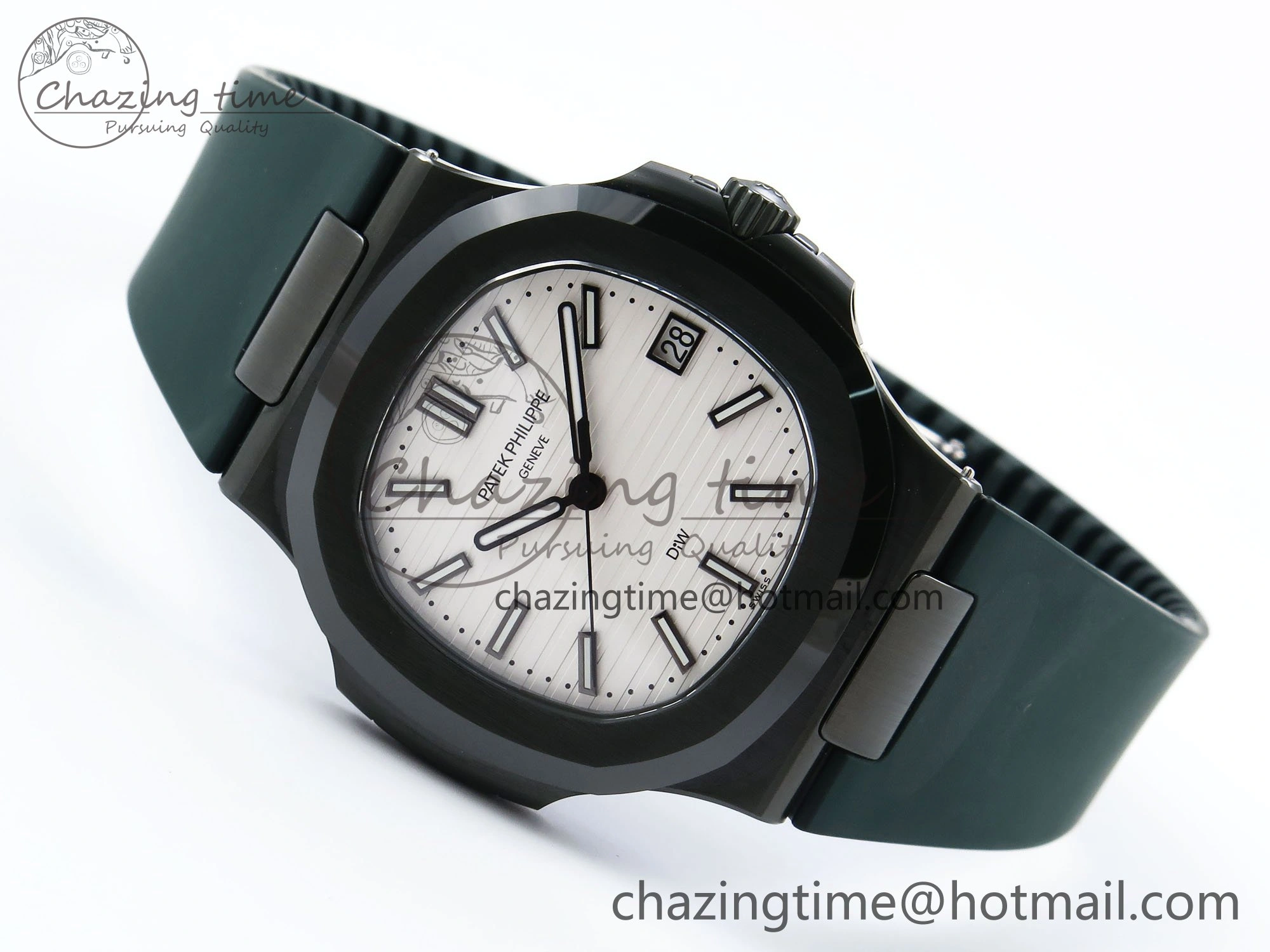 AET Nautilus 5711 Green Ceramic AMGF Best Edition White Dial on Green Rubber Strap MIYOTA Sleek 8760