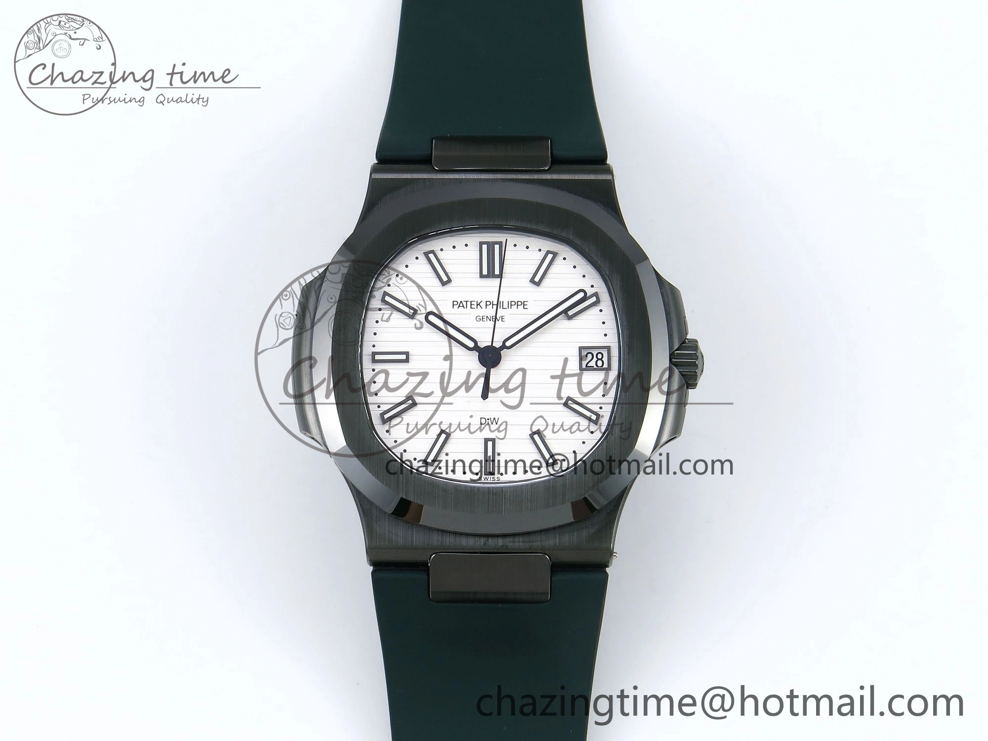 AET Nautilus 5711 Green Ceramic AMGF Best Edition White Dial on Green Rubber Strap MIYOTA Sleek 8760