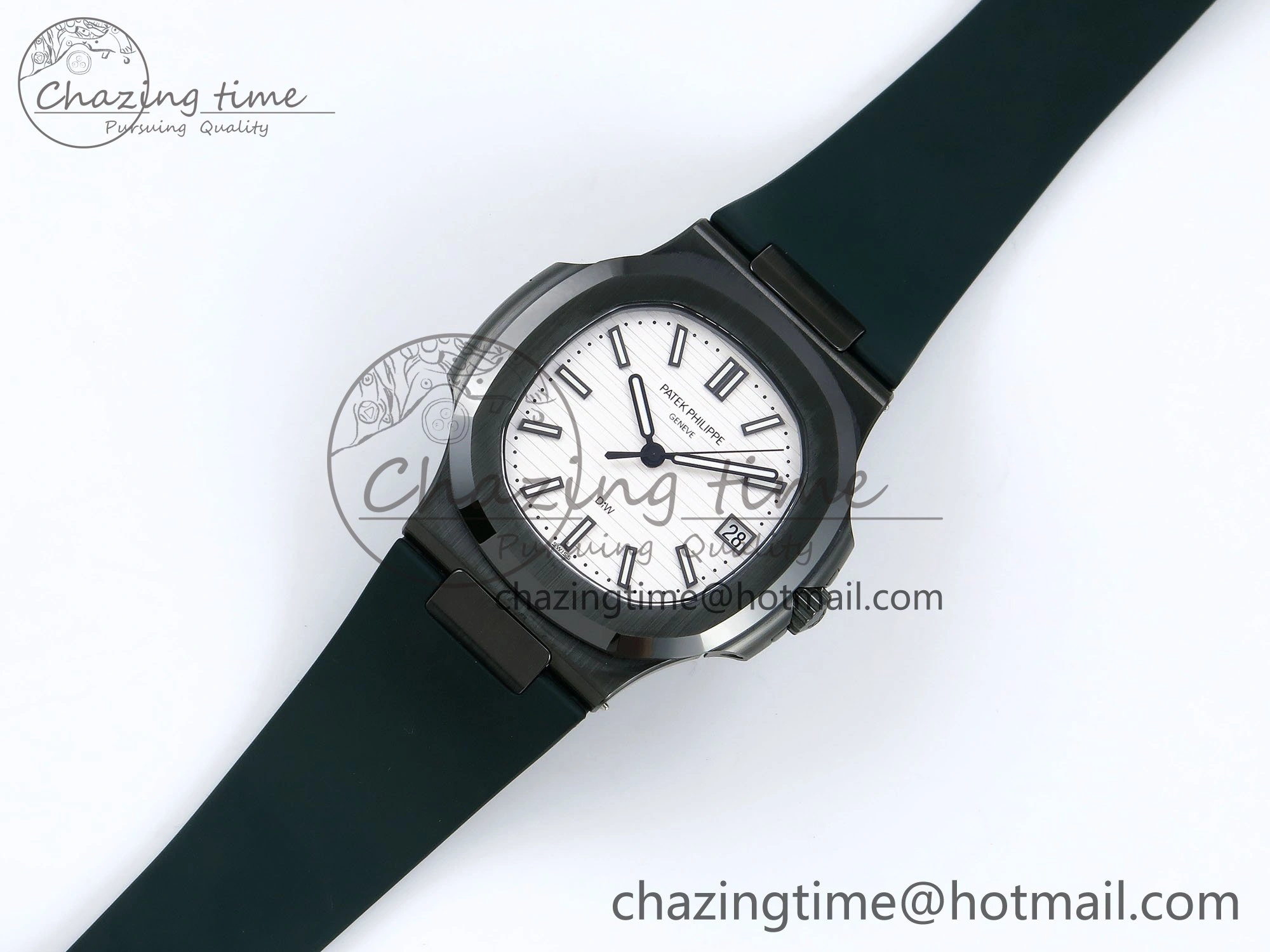 AET Nautilus 5711 Green Ceramic AMGF Best Edition White Dial on Green Rubber Strap MIYOTA Sleek 8760