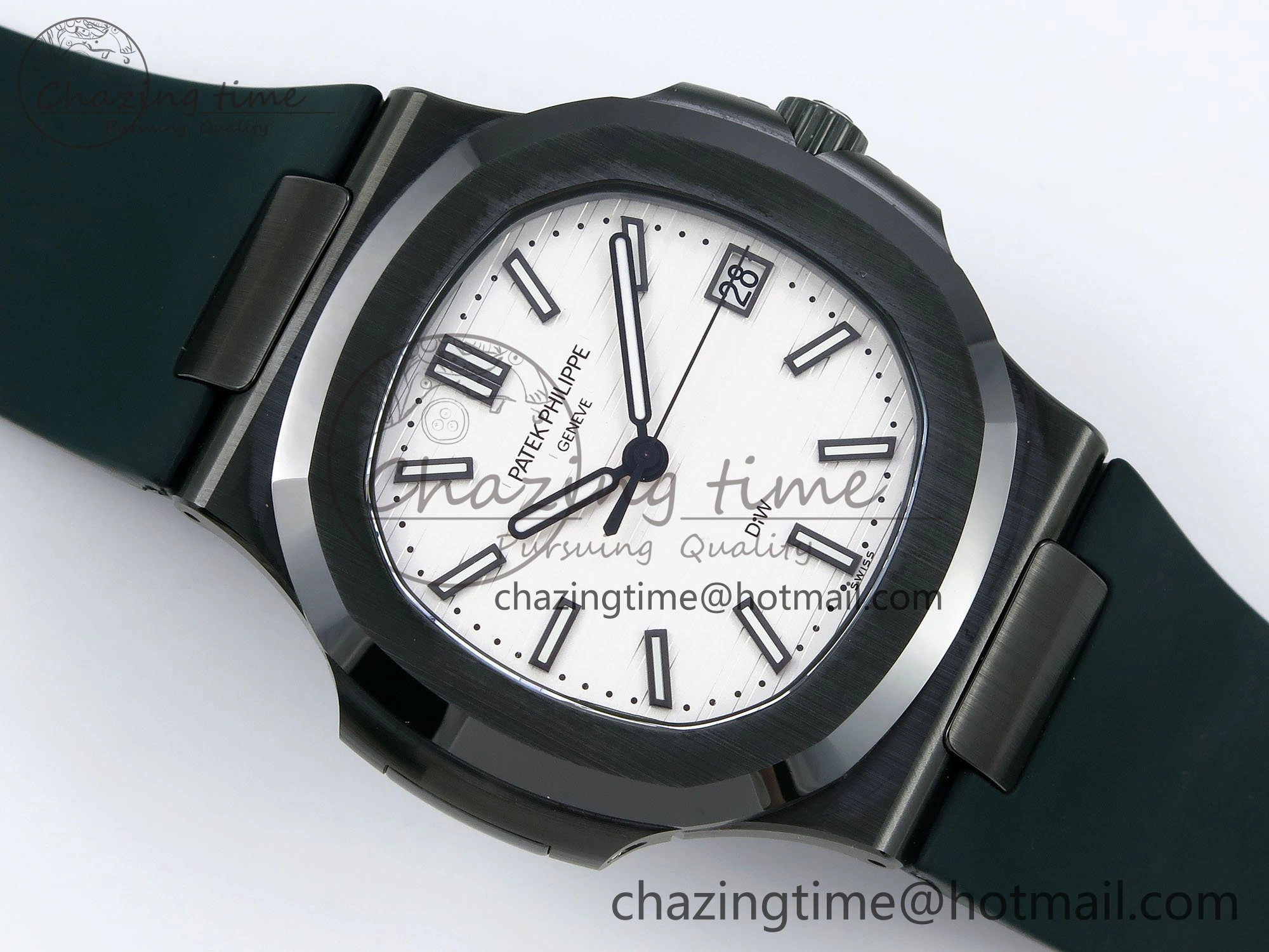 AET Nautilus 5711 Green Ceramic AMGF Best Edition White Dial on Green Rubber Strap MIYOTA Sleek 8760